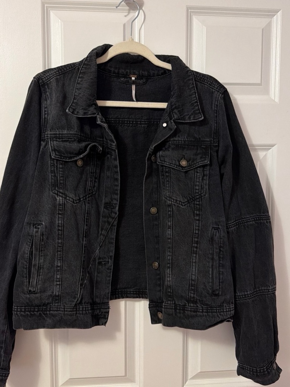 Free People Women's Black Washed Denim Jacket